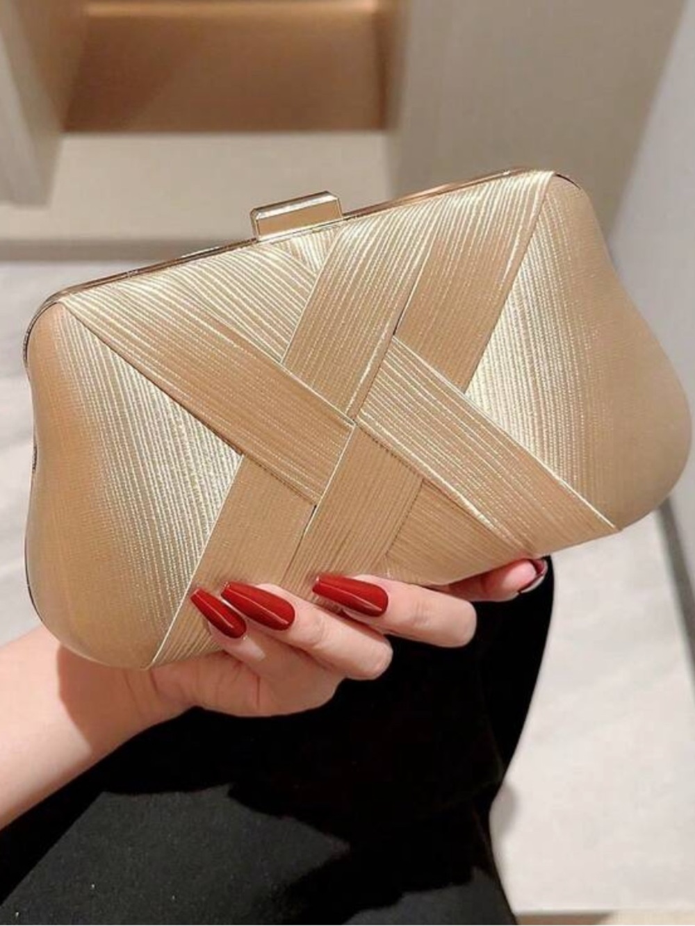 Elegant Gold Satin Clutch Bag by